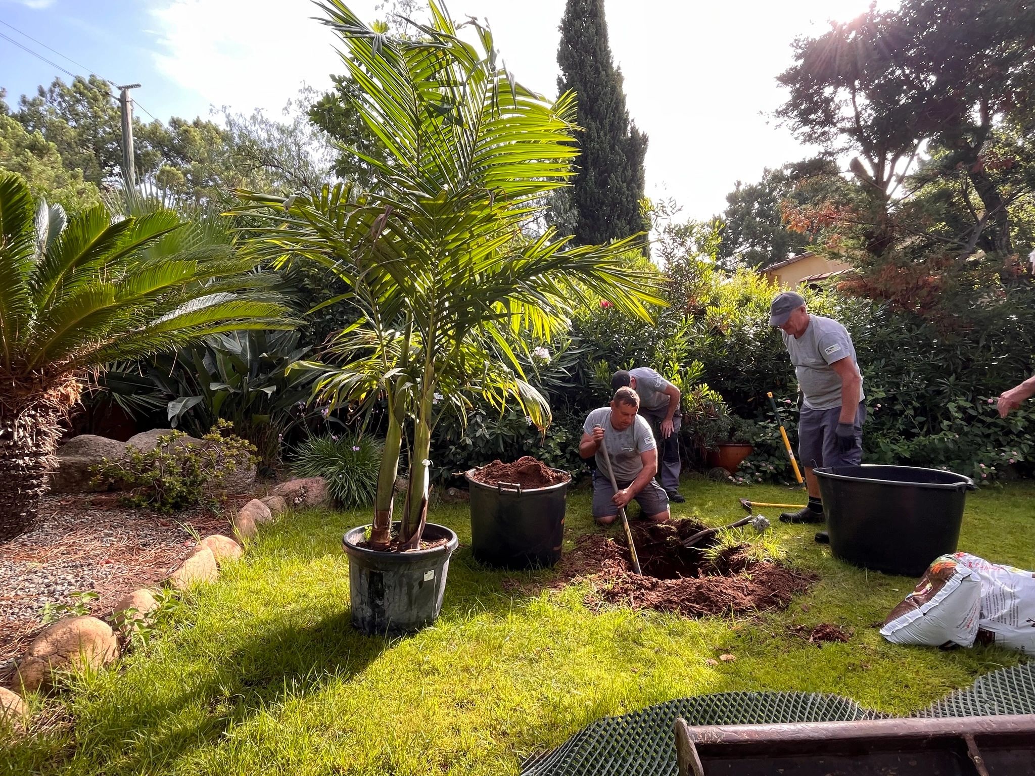 L'équipe de jardiniers professionnels de Garden Service en plein travail en Corse
